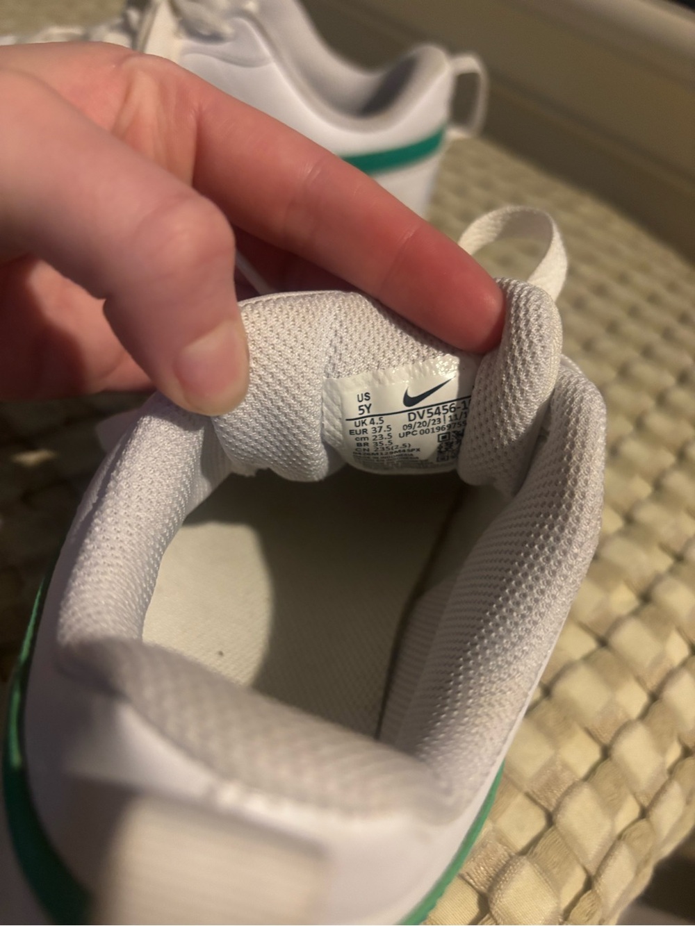 Nike Kids White Sneakers with Teal Green Swoosh - Picture 6 of 6